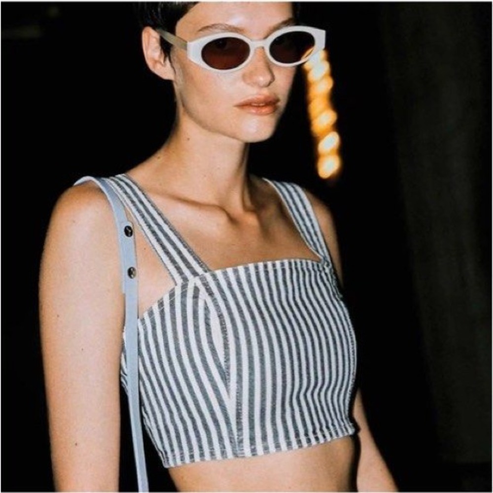 pinstriped denim crop top size Medium